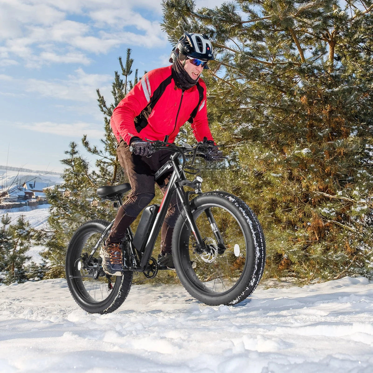 PEXMOR Electric Bike for Adult, Electric Mountain Bike 500W 48V 13AH Removable Battery, 26" Fat Tire EBike Electric Bicycle 20MPH Snow Beach E Bike w/Shimano 7 Speed Lockable Suspension Fork