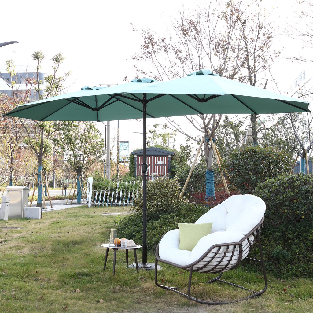 Outdoor Patio Umbrella, 15FT Double-Sided Solar Umbrella with Crank, Large Umbrella for Pool Yard, with 12pcs Steel Ribs, Dark Green