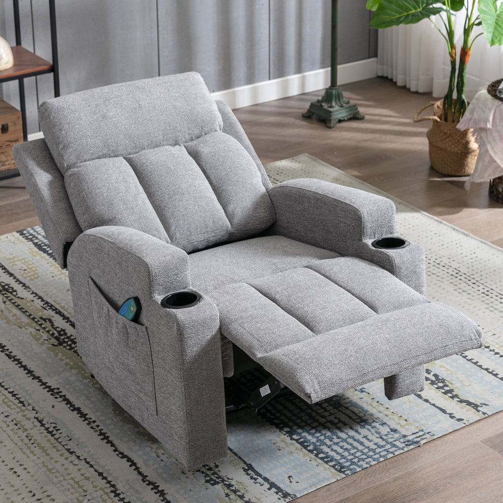 Bonzy Home Heated Manual Massage Recliner with Cup Holder Padded Breathable Fabric Recliner, Home Theater Seating Navy