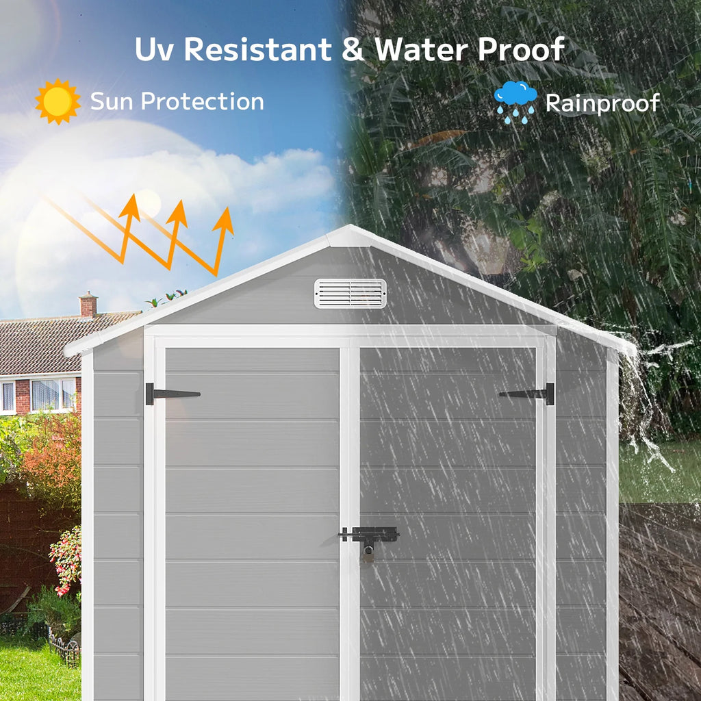 Asofer 6x4 FT Resin Storage Shed, Plastic Outdoor Shed with Floor Side Window, Lockable Door for Backyard, Garden, Patio, Gray