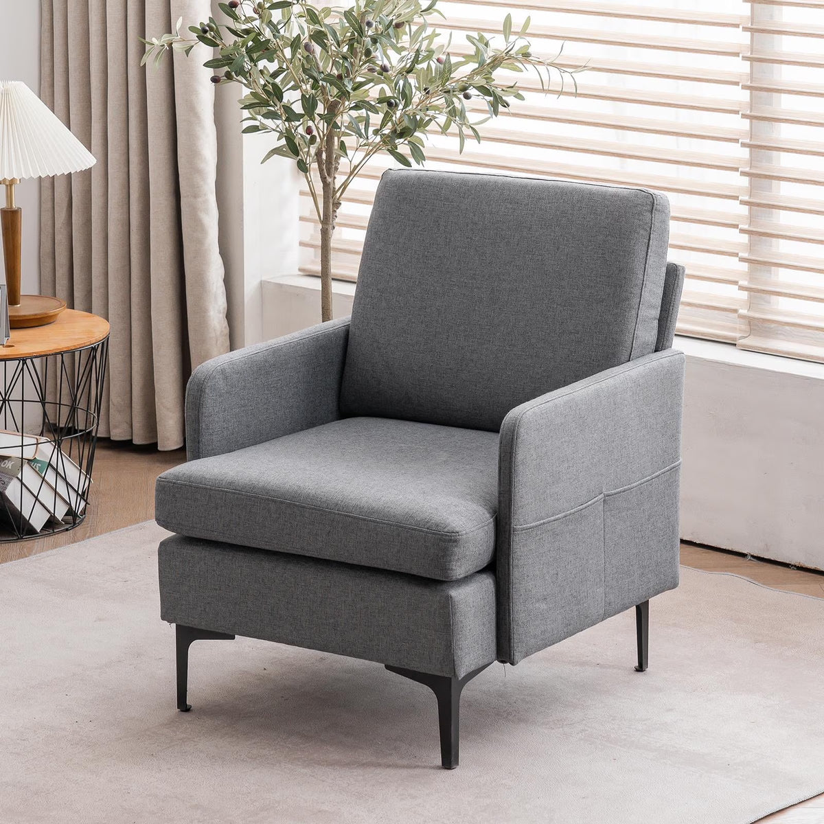 Ktaxon Fabric Accent Chair, Reading Armchair with Removable Cushion, Single Sofa with Extra Seat Depth for Living Room Bedroom Black