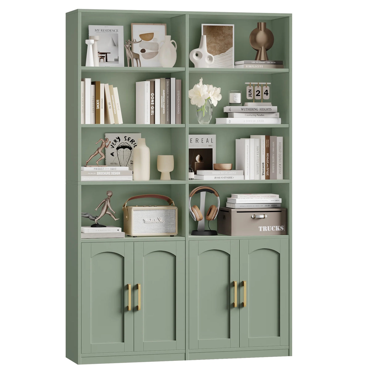 Homfa 73 Tall Bookcases with Doors, 8 Cubes 6-Tier Double Row Bookshelf, White Bookcase for Living Room Home Office