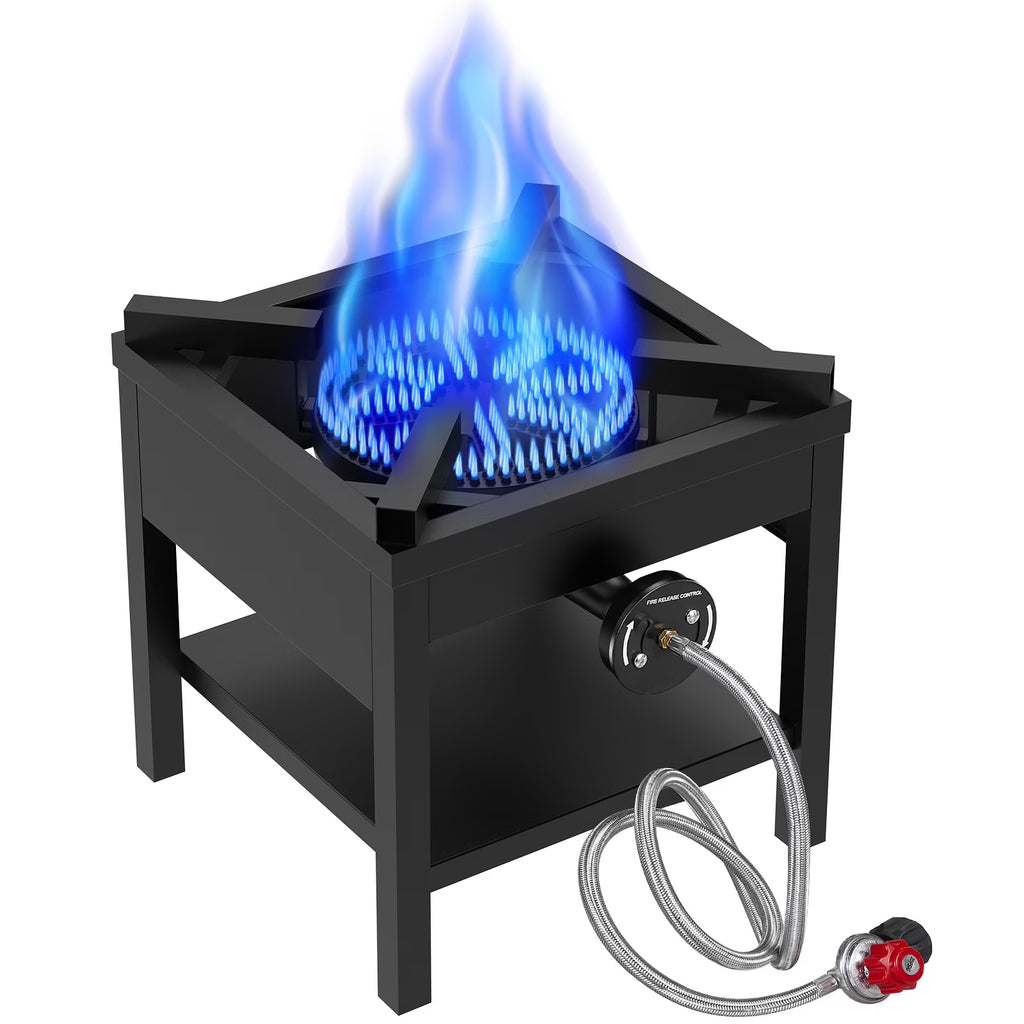 Frizi 1-Burner Propane Gas Outdoor Stove 260,000 BTU,  0-30 PSI Adjustable Regulator & Steel-Braided Hose