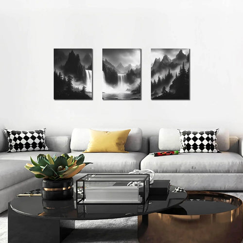Black and White Foggy Forest Wall Art