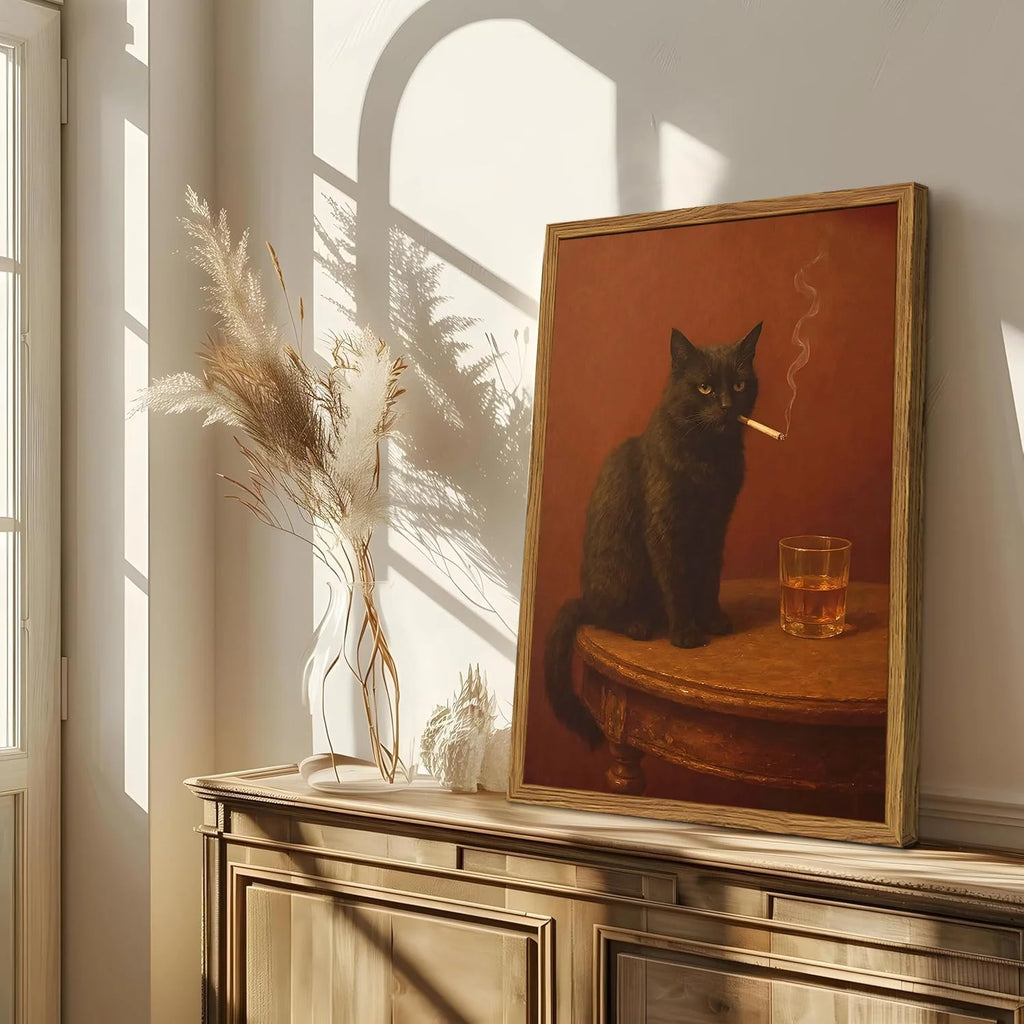 Framed Funny Black Cat Wall Art