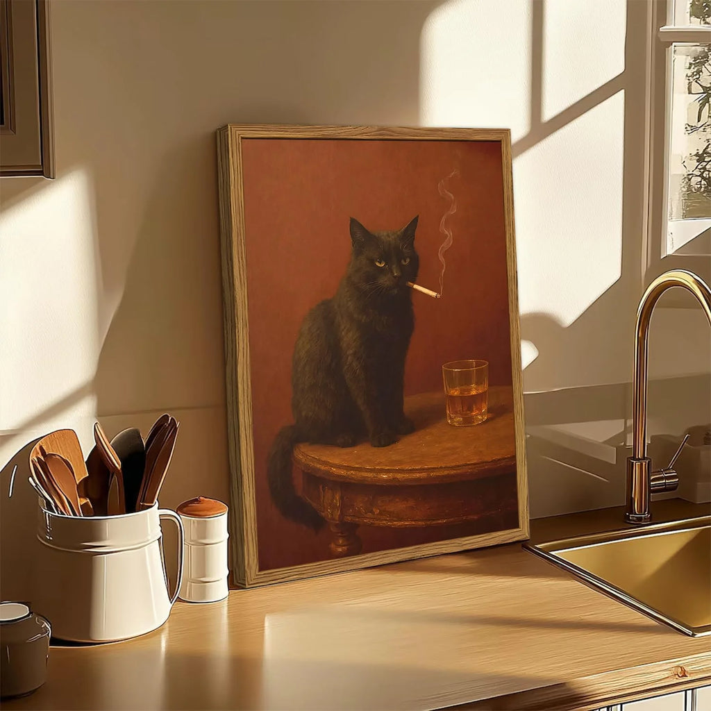 Framed Funny Black Cat Wall Art