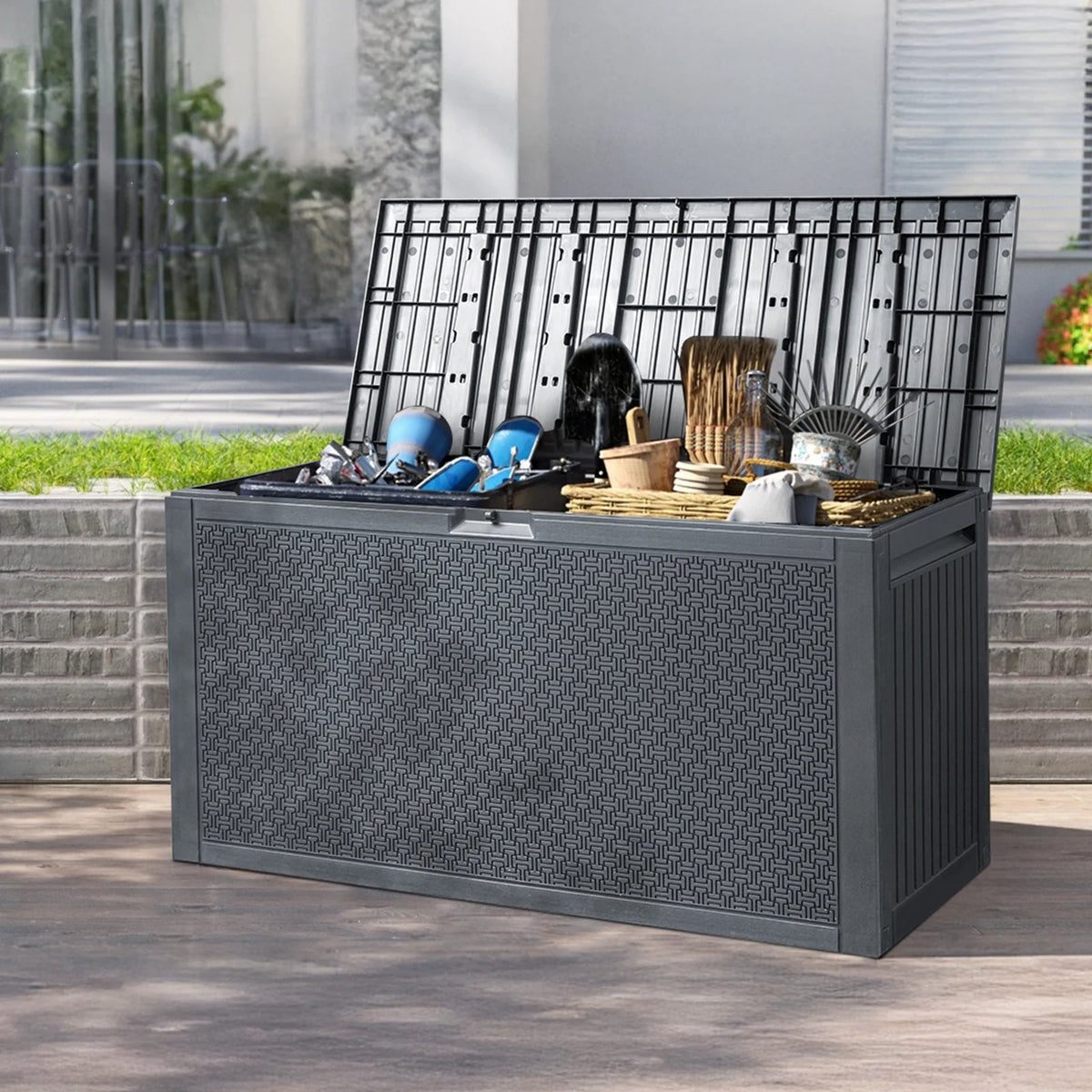 Ktaxon 90 gal Outdoor Garden Plastic Storage Deck Box Gray