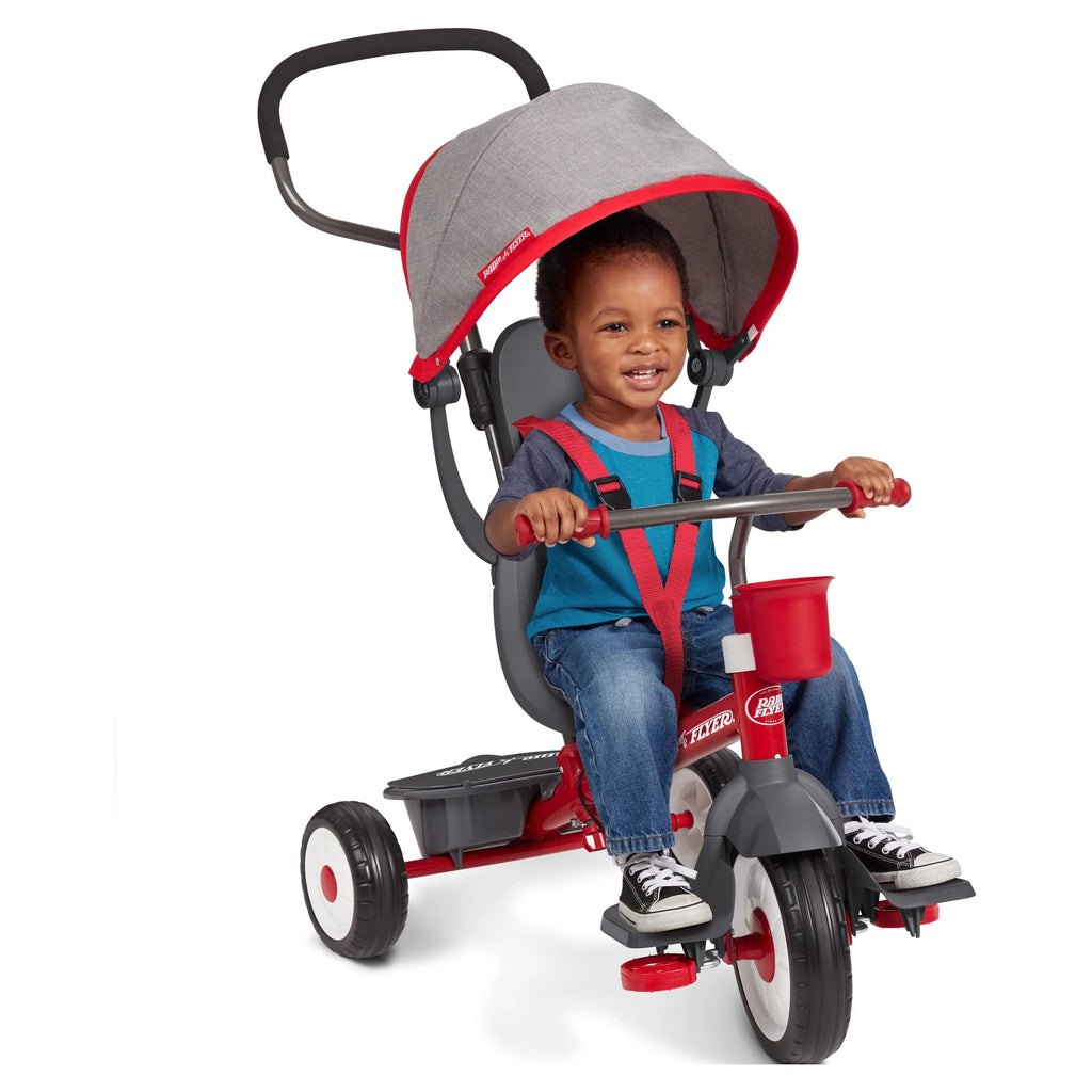 Radio Flyer, 4-in-1 Stroll 'N Trike with Activity Tray, Red & Gray, Convertible Tricycle