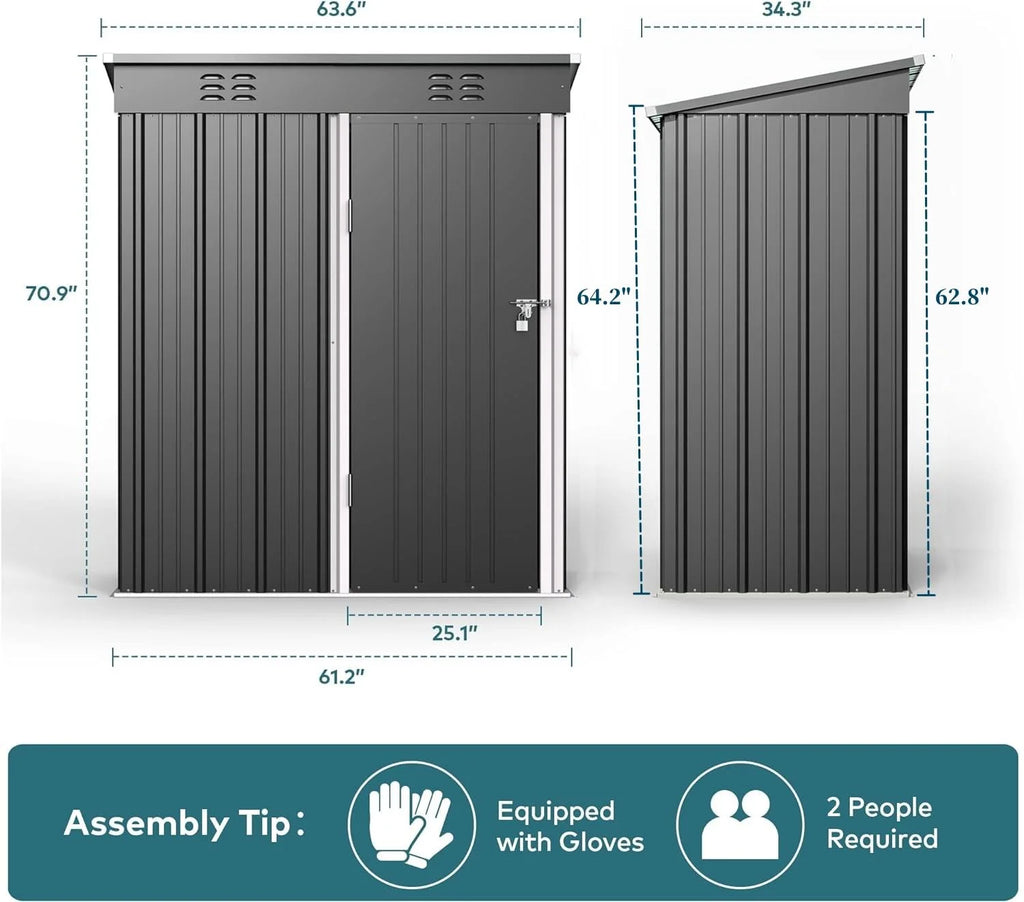 6' x 4' Outdoor Storage Shed, Lofka Garden Metal Shed with Base Frame for Backyard, Patio, Lawn, Gray