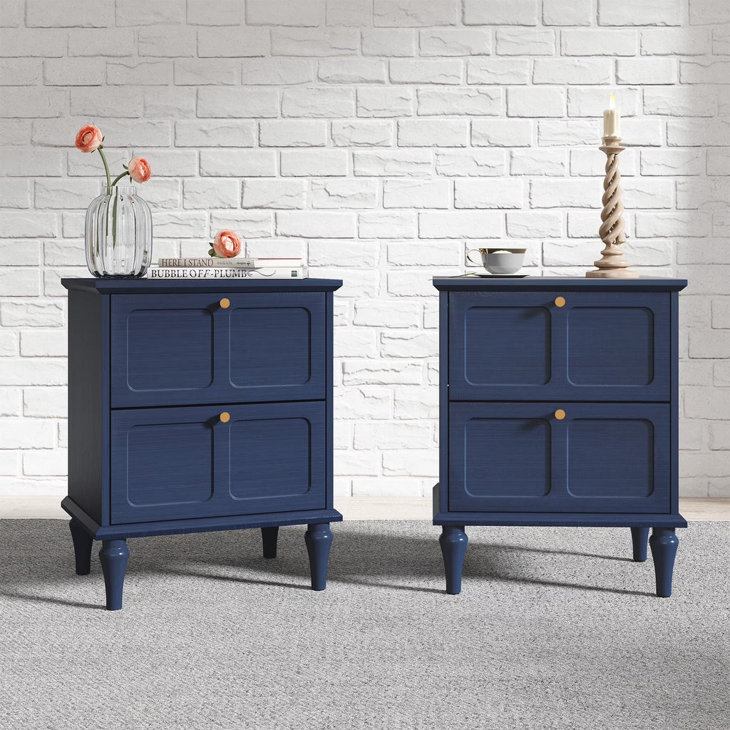HLR 20" Mid Century Nightstands Set of 2 with Drawers, Wood Bedside Table End Table for Bedroom, Brown