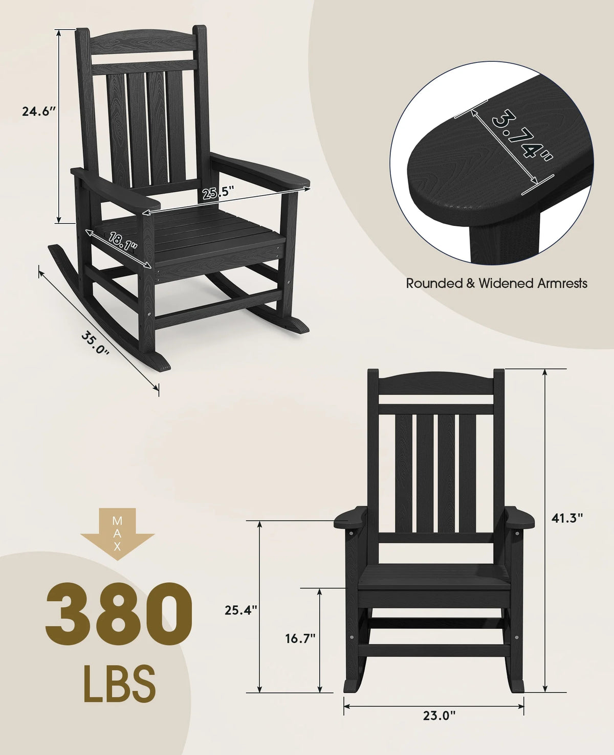 KINGYES Outdoor Rocking Chair Set of 2, HDPE Patio Rocking Chair, Heavy Duty Front Porch Rocker, Navy