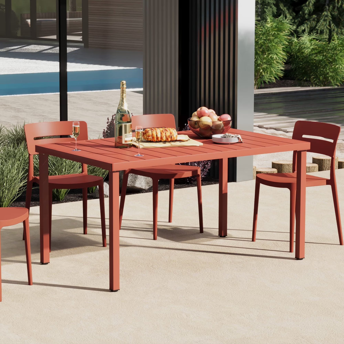 WestinTrends Playa 59" Iron Metal Outdoor Rectangular Patio Dining Table For 6, Olive Green