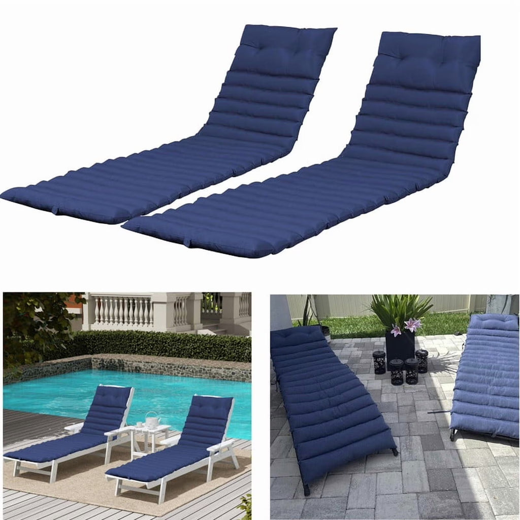 2pcs Outdoor Chaise Lounge Cushions, Waterproof Patio Foldable Chair Cushion for Garden Pool, 73 x 24in Sun Lounger Cushions for Outdoor Furniture Navy blue