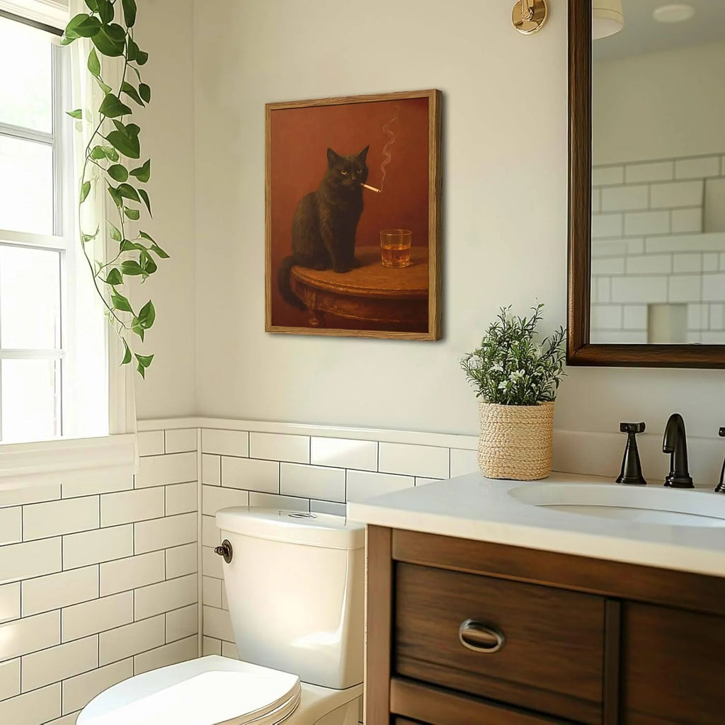 Framed Funny Black Cat Wall Art