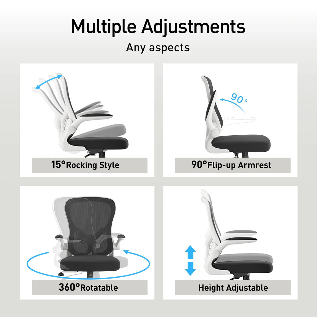 Hbada Office Chair, Ergonomic Desk Chair, Computer Mesh Chair with Lumbar Support and Flip-up Arms, Gray