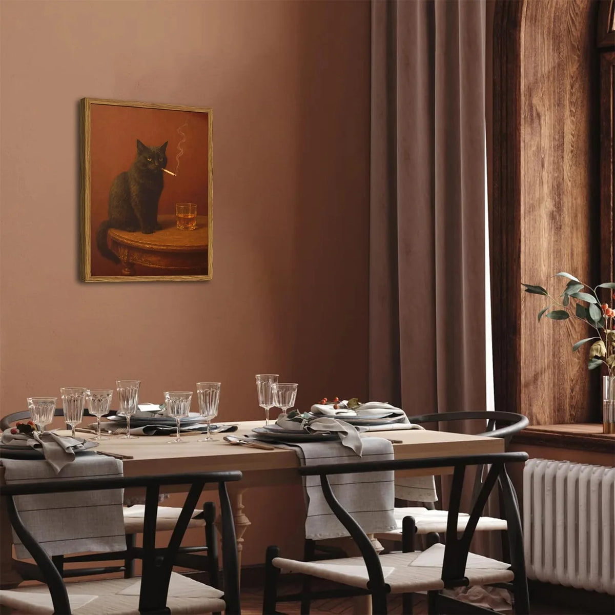 Framed Funny Black Cat Wall Art