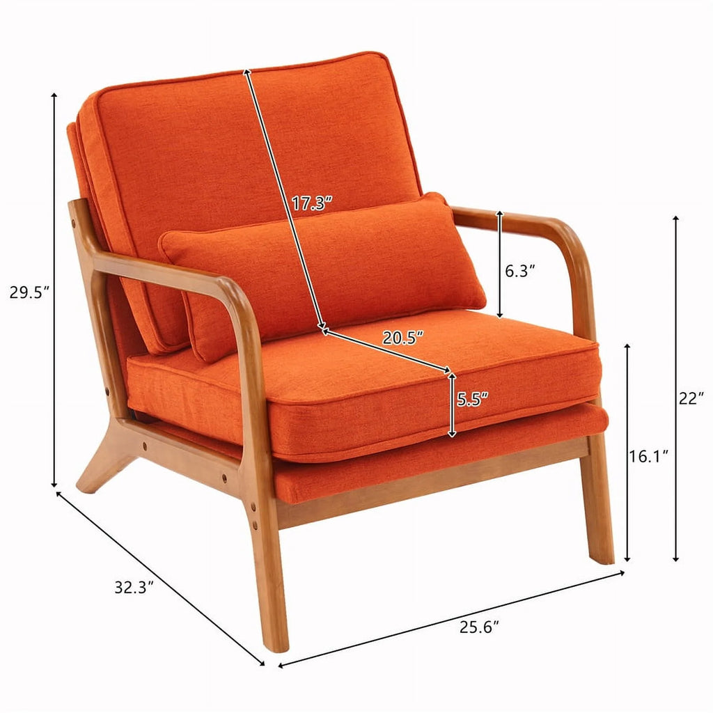 Modern Accent Chair, Upholstered Armchair with Wood Frame, Bronzing Cloth Single Sofa Chair with Lumbar Pillow for Living Room Bedroom Apartment, Orange