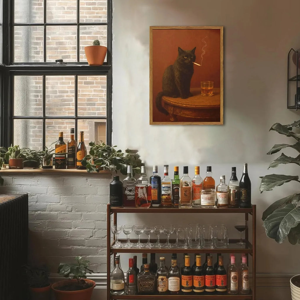 Framed Funny Black Cat Wall Art