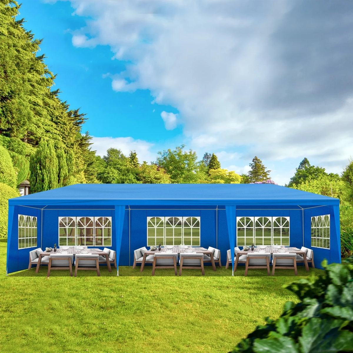 10'x30' Outdoor Party Tent with 8 Removable Sidewalls - Waterproof Canopy Patio Wedding Gazebo for Backyard Events, Blue