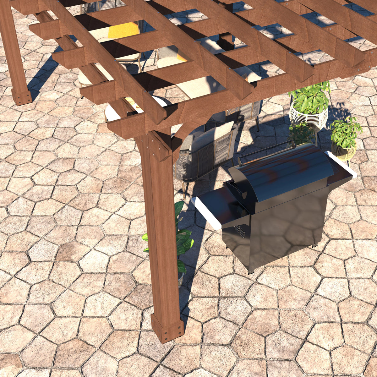 VEIKOUS 12'x10' Cedar Wood Pergola w/ Flat Roof and Ground Stakes for Outdoor Patio, Garden, Deck