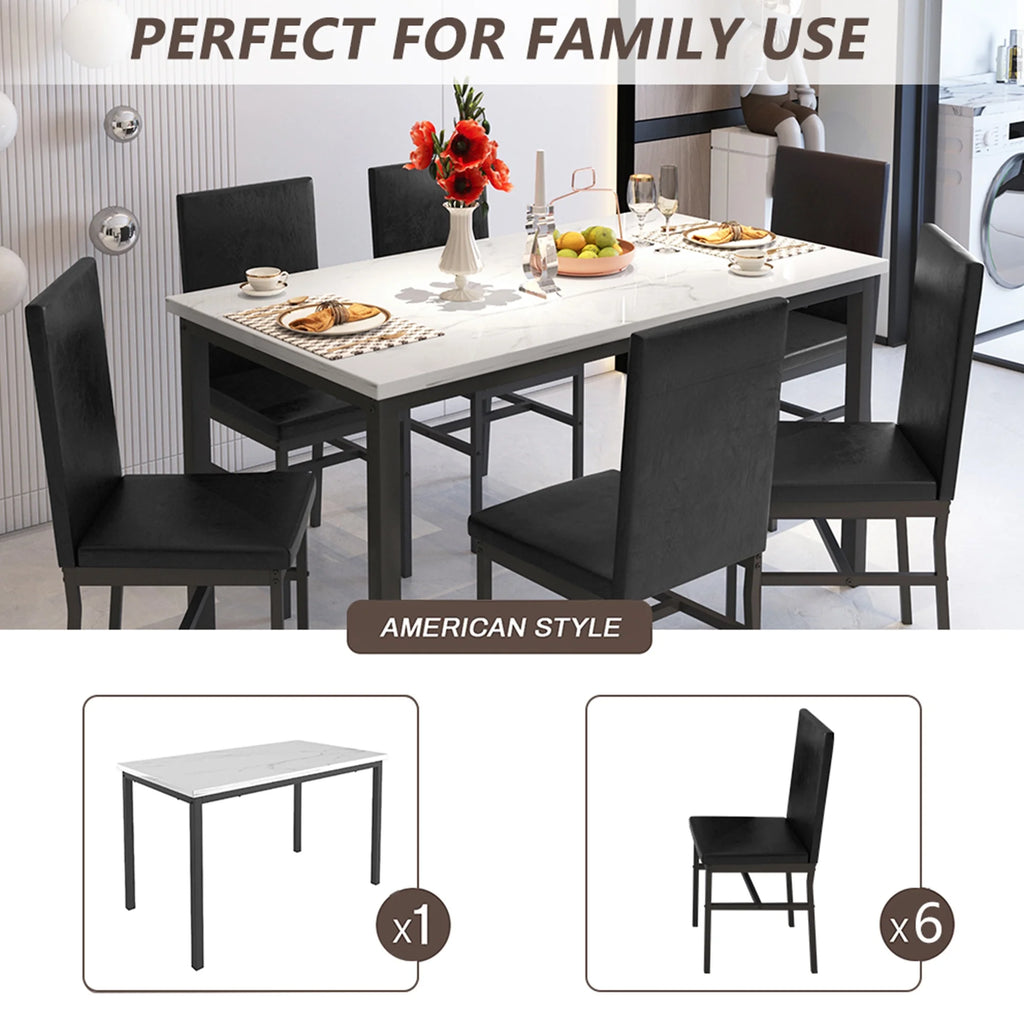 Dining Table with 6 High-back Upholstered Chairs, Modern Dinette Set, Dining Table and Chairs Set for 6 Persons, Small Home Kitchen Dining Table Set, Ideal for Apartment Breakfast Nook Bar, B1470