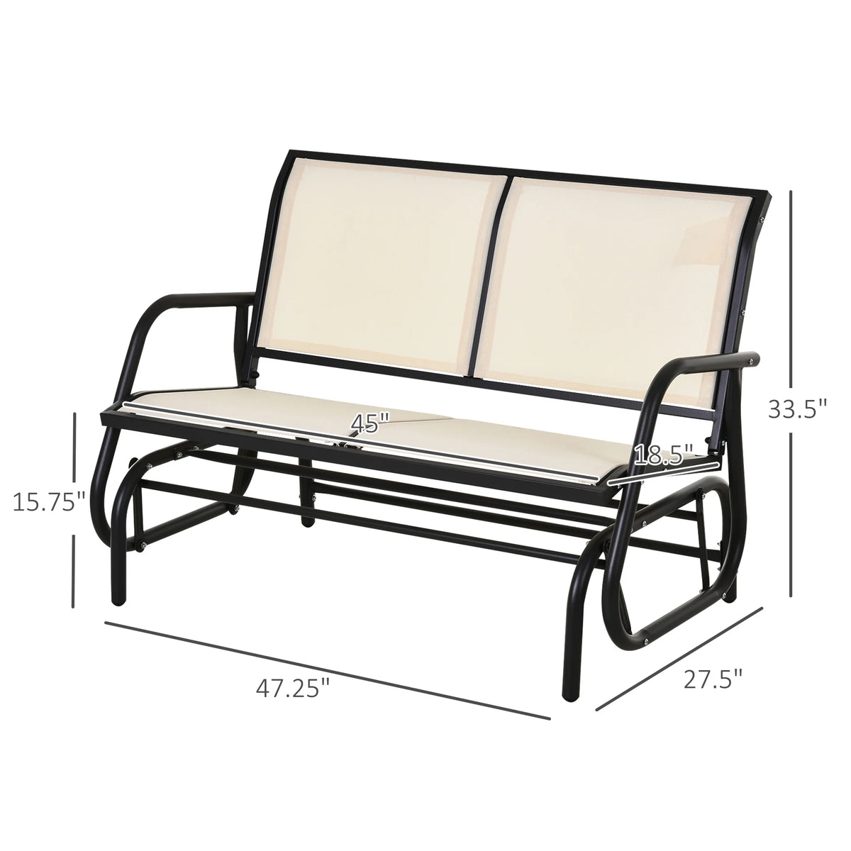 Outsunny 2-Person Outdoor Glider Bench, Patio Double Swing Rocking Chair Loveseat w/Powder Coated Steel Frame for Backyard Garden Porch, Black