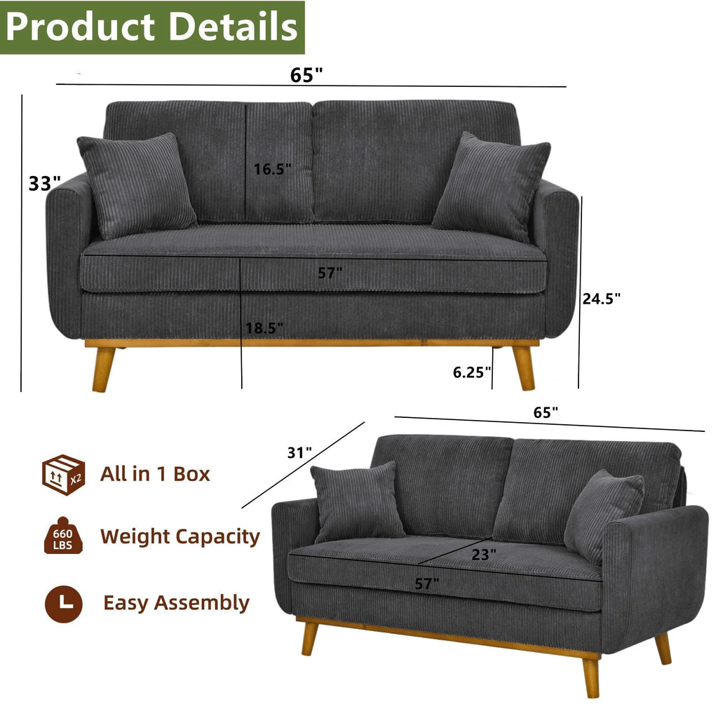 Aukfa 68" Small Sofa Couch Comfy Mid Century Modern Loveseat Sofa for Living Room Bedroom, Cream