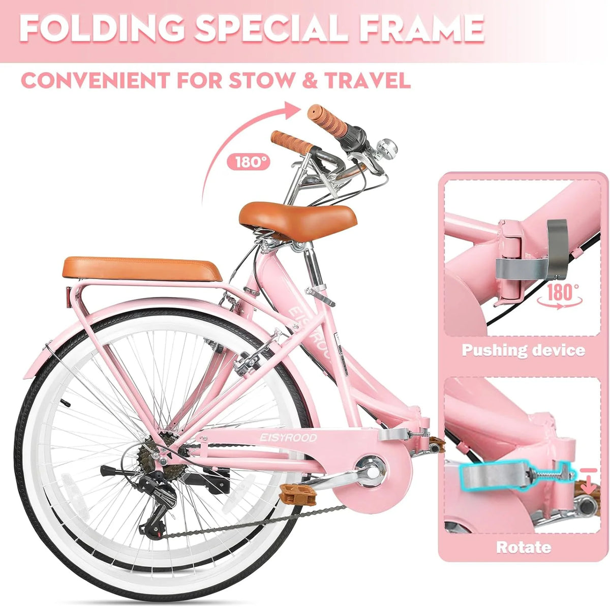Gaonala 26 inch Womens 7-Speed Pink Cruiser bicycles a versatile family bike and womens beach bikes for urban commutes and leisure