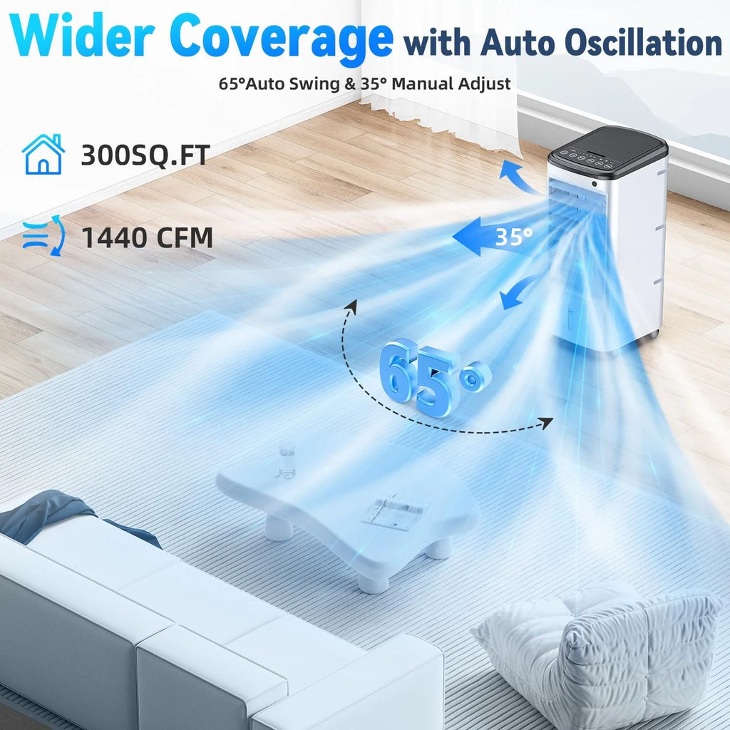 Portable Windowless Air Conditioner with 6 Ice Packs, 12H Auto-Off Smart Timer, 26Ft Remote Control, Top-Fill Dual Tank Evaporative Cooler, 3-Speed Cooling & 70 Auto-Swing for Indoor Use