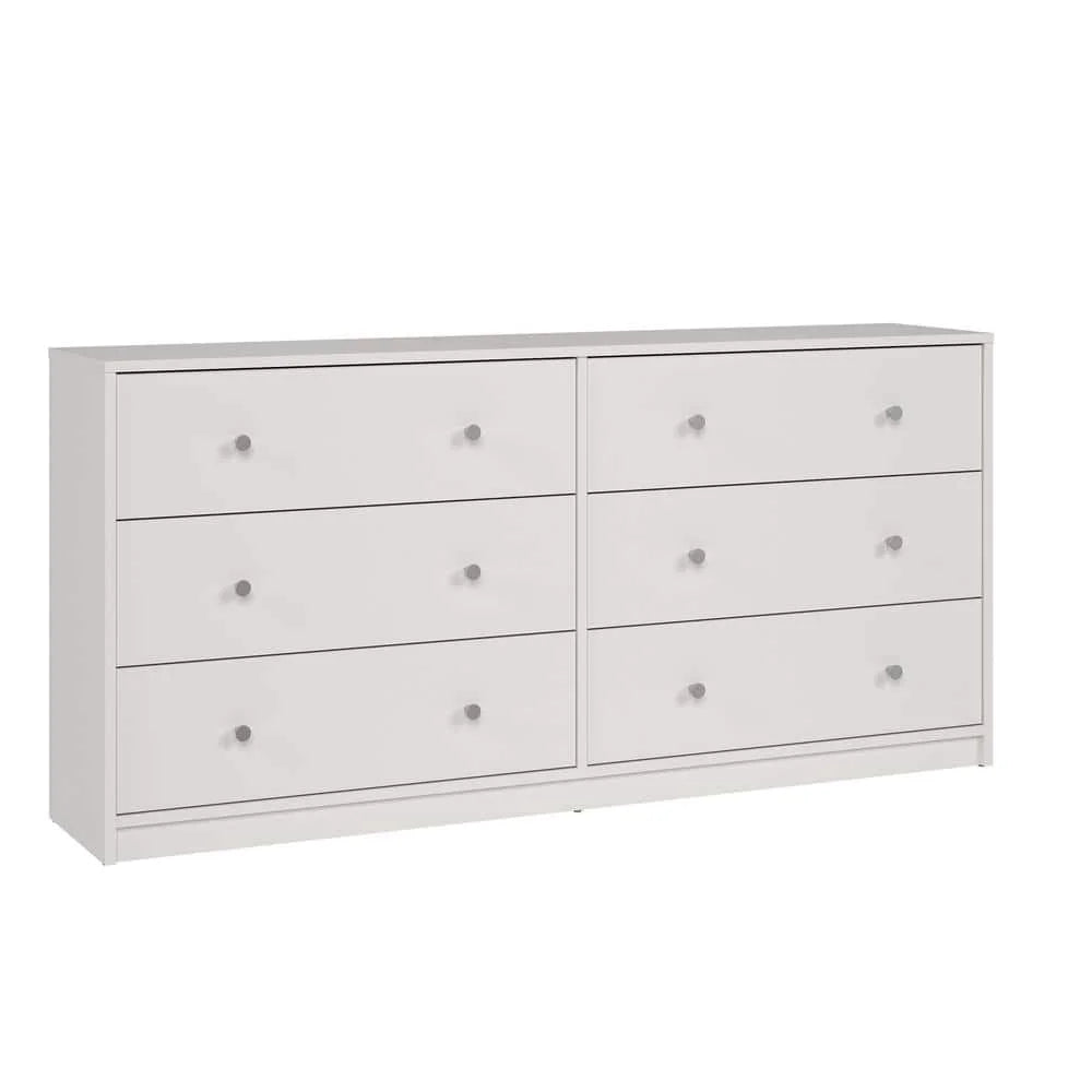 Portland 6-Drawer Double Dresser in White 26.89 in. H x 56.34 in. W x 12.46 in. D