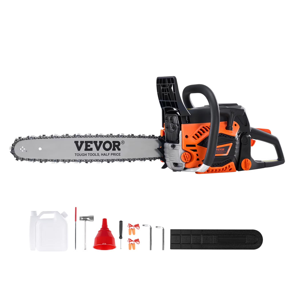 VEVOR Gas Chainsaw, 52CC 18" 2.55HP, Gasoline Powered Chain Saw, Handheld Cordless Petrol Chainsaws for Tree Wood Branch Cutting, Tree Trimming, Land Clearing, Farm Garden Ranch Forest Cutting Use
