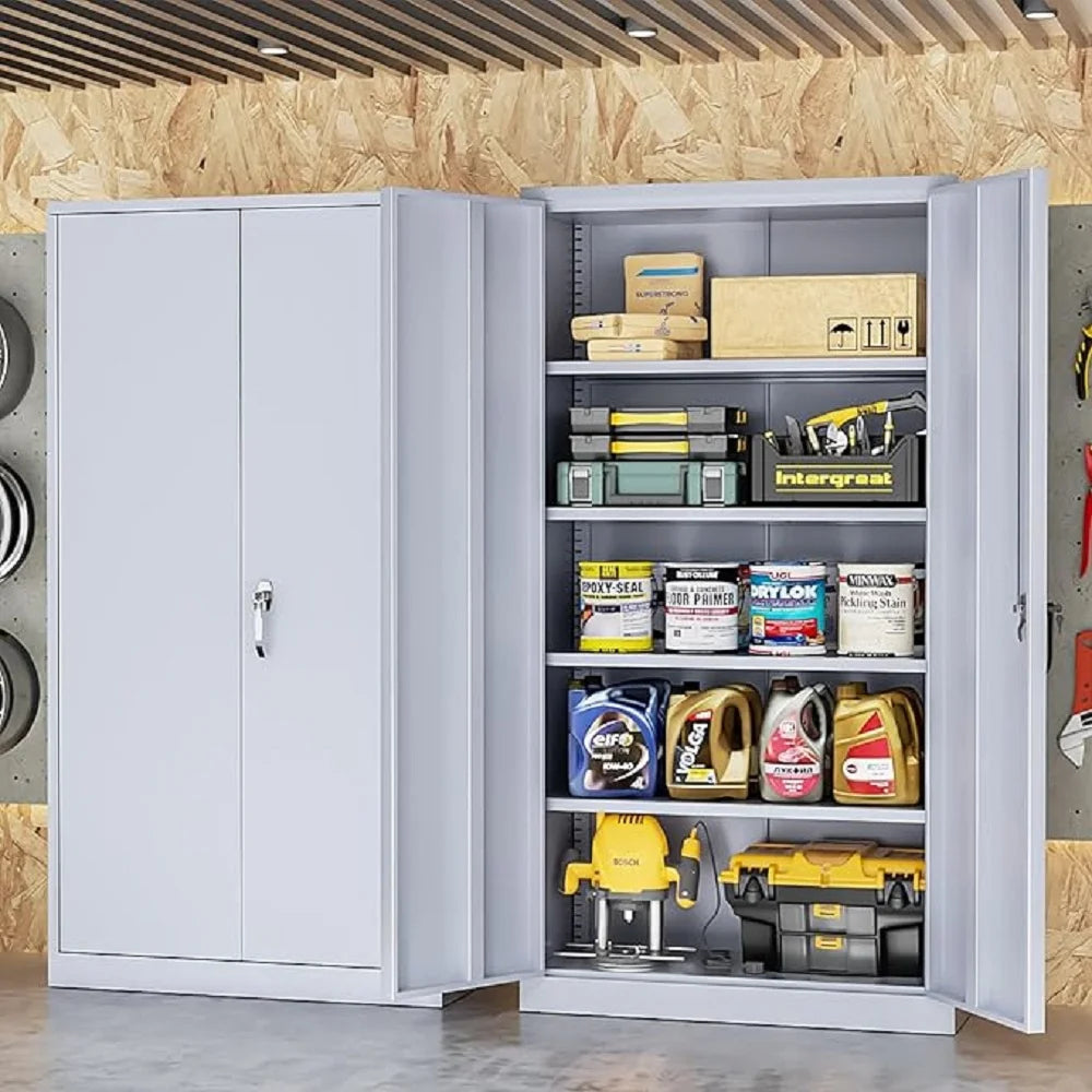 SOLAURA 72 inches Tall Metal Garage Storage Cabinets, Lockable Steel Storage Cabinet with Doors and Adjustable Shelves for Office, Home, Shops, Garage, Assembly Required, Black