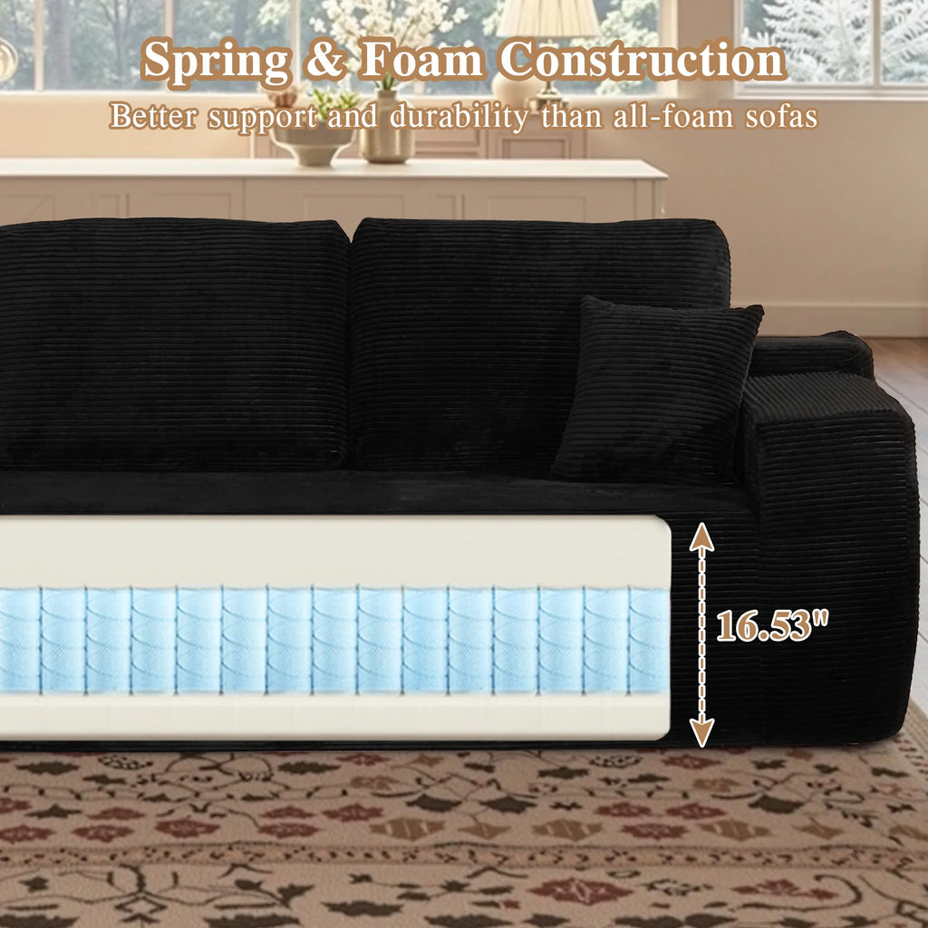 Ovios 106" L-Shaped Sectional Sofa Modern Modular Cloud Couch with Deep Seating Upholstered Sofa for Living Room Bedroom, No Assembly Required, Black(Corduroy)