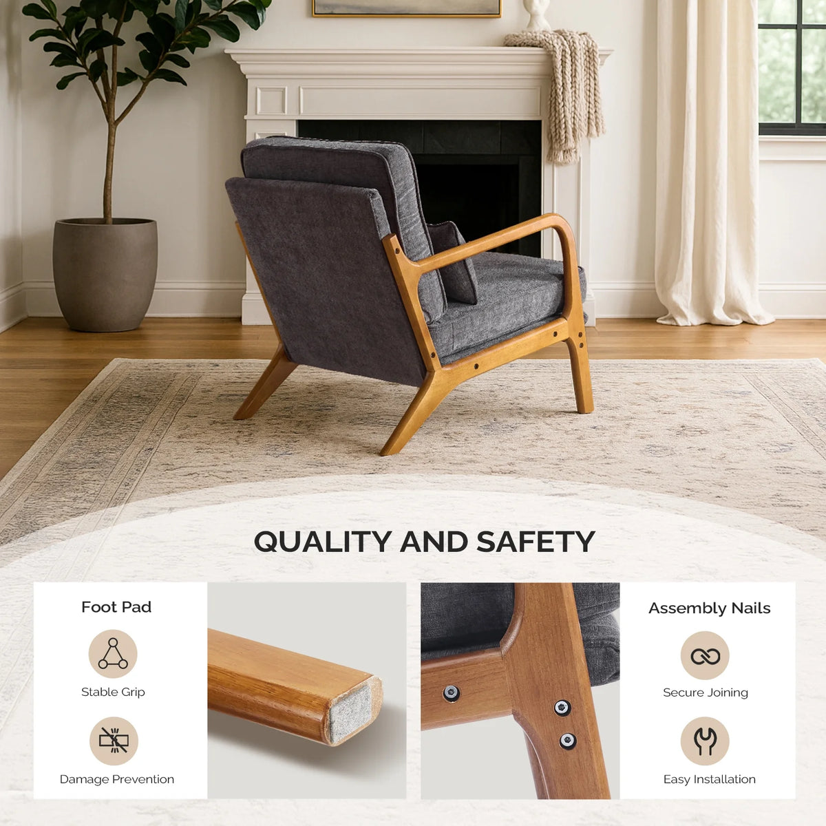 Ktaxon Accent Chair Corduroy Upholstered Armchair, Reading Club Chair with Pillow and Solid Wood Frame for Living Room Bedroom Furniture Off White