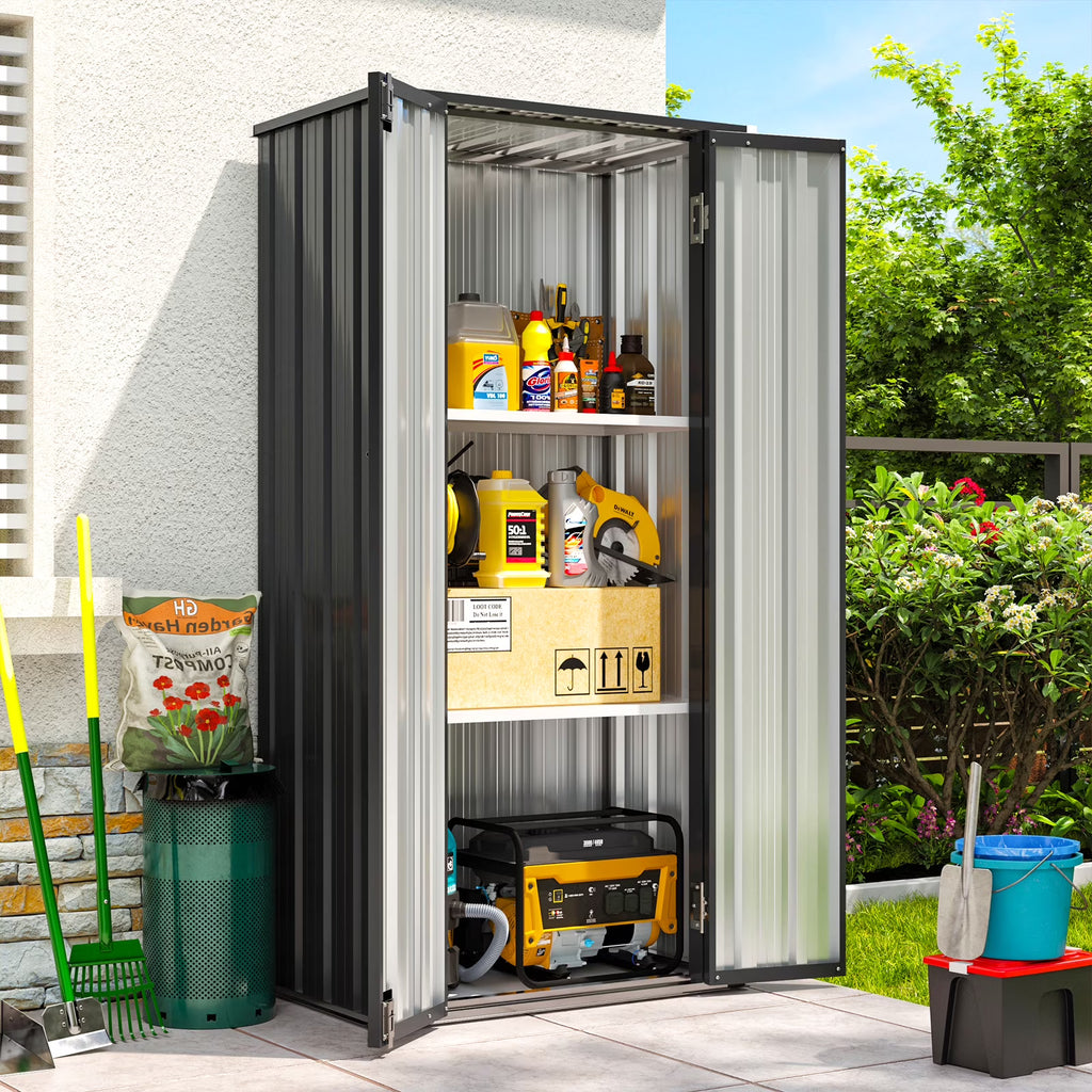 Aoxun 4.5x1.5 ft. Black Metal Storage Shed with 2 Shelves, Outdoor Waterproof Cabinet