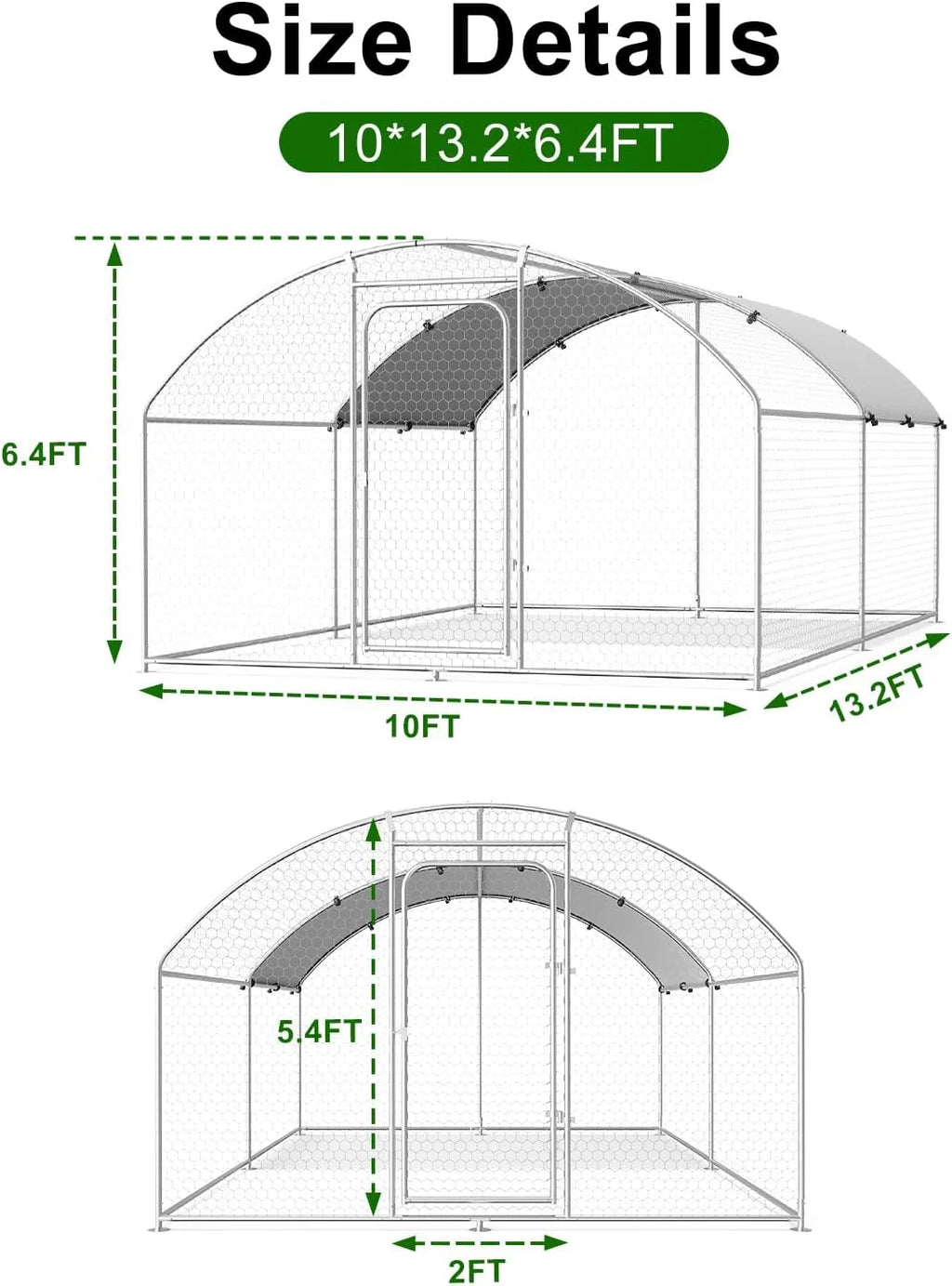 Large Metal Chicken Coop Walk-in Poultry Cage with Waterproof and UV-Resistant Cover Outdoor Chicken Run Hen Rabbit Duck House for Backyard Farm Use Spire Roof(10 W x 4.9 L x 6.4 H)