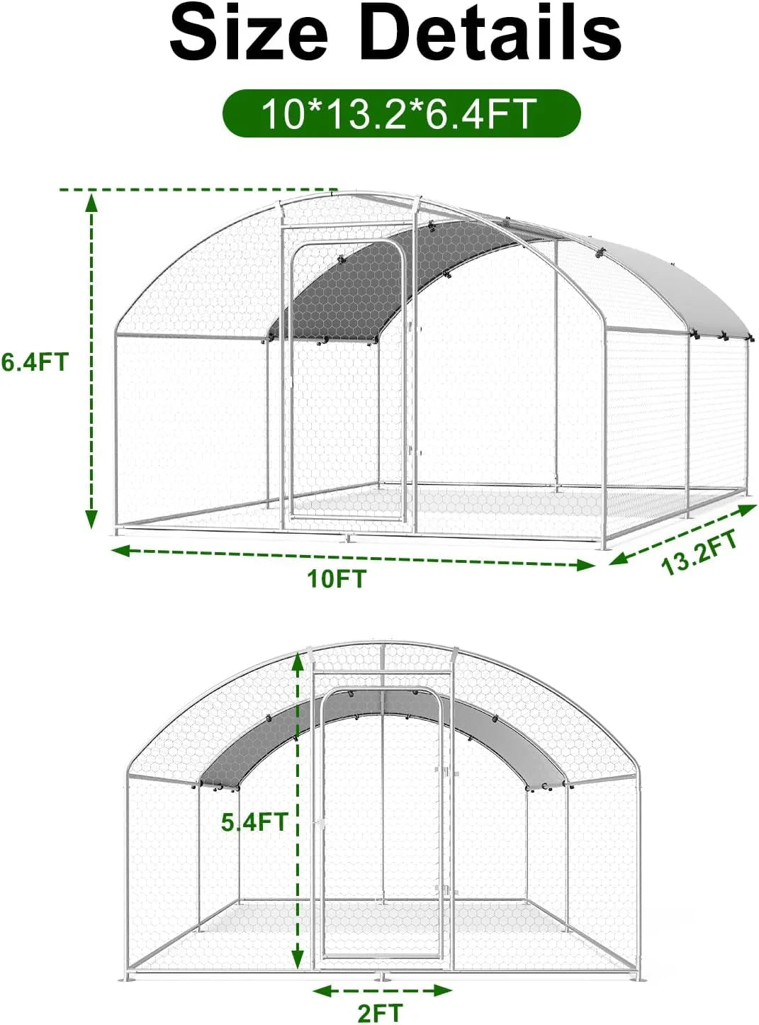 Large Metal Chicken Coop Walk-in Poultry Cage with Waterproof and UV-Resistant Cover Outdoor Chicken Run Hen Rabbit Duck House for Backyard Farm Use Spire Roof(10 W x 4.9 L x 6.4 H)