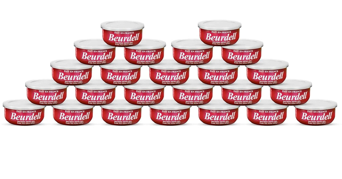 Beurdell Canned French Butter ?100% Natural Salted Pasteurized Real Butter | Long Shelf Life Emergency Survival Food | Great for Cooking, Baking, RV & Camping | Pull Top Lid | Pack of 24 | France