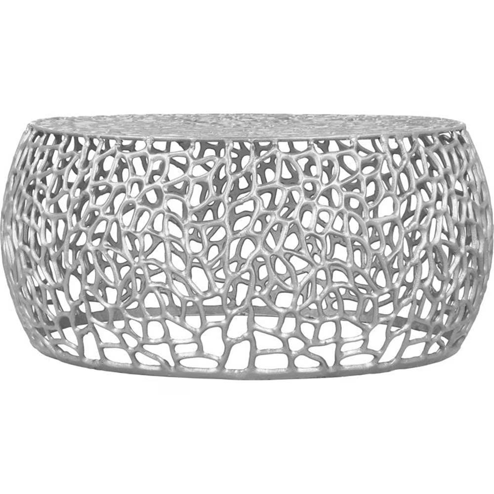 Maklaine Scrollwork Modern Solid Aluminum Coffee Table in Silver