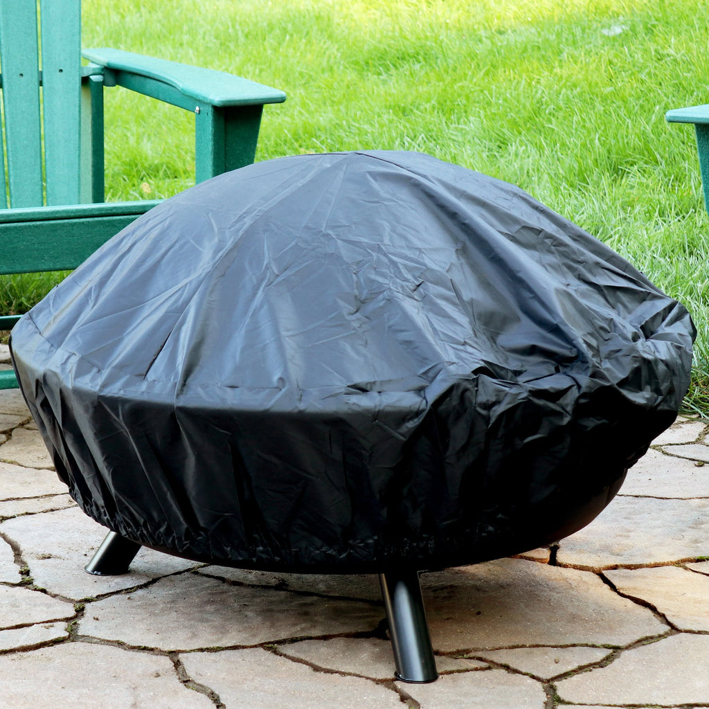 Sunnydaze Outdoor Camping or Backyard Round Crossweave Cut Out Fire Pit with Spark Screen, Log Poker, and Cover - 36"