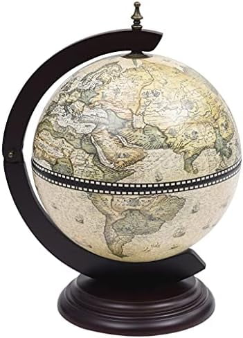 Green & Brown Tabletop Globe Wine Stand - Eucalyptus Wood with Antique Replica Frescoes and 16th  Nautical Maps - Assembly Required