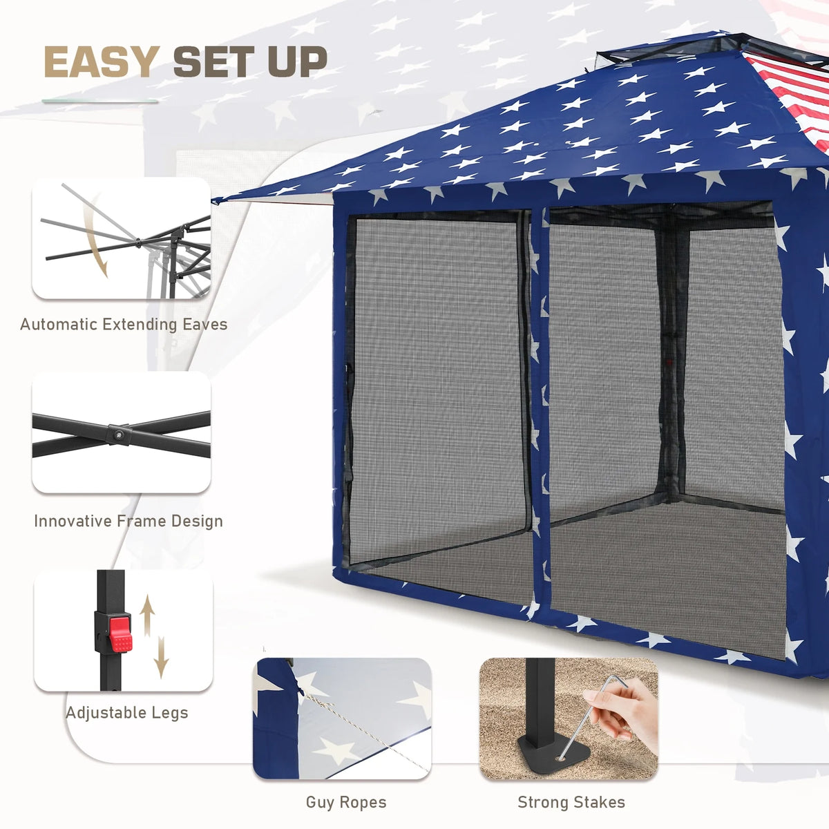 EAGLE PEAK 13' x 13' Pop-Up Gazebo Tent Instant w/Mosquito Netting，Outdoor Gazebo Canopy Easy Set-up Folding Shelter (Beige/Brown)