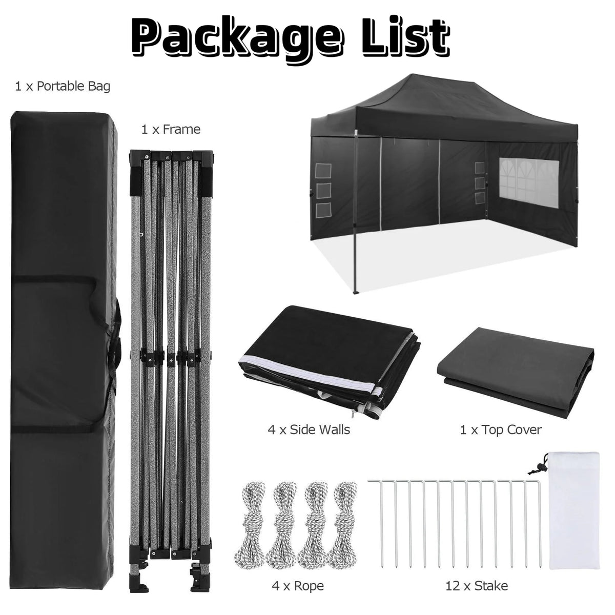 COBIZI 10x20 Heavy Duty Pop up Canopy Tent with 6 sidewalls Easy Up Commercial Outdoor Canopy Wedding Party Tent for Beach All Season Wind & Waterproof Gazebo with Roller Bag,Black(Frame Thickened)