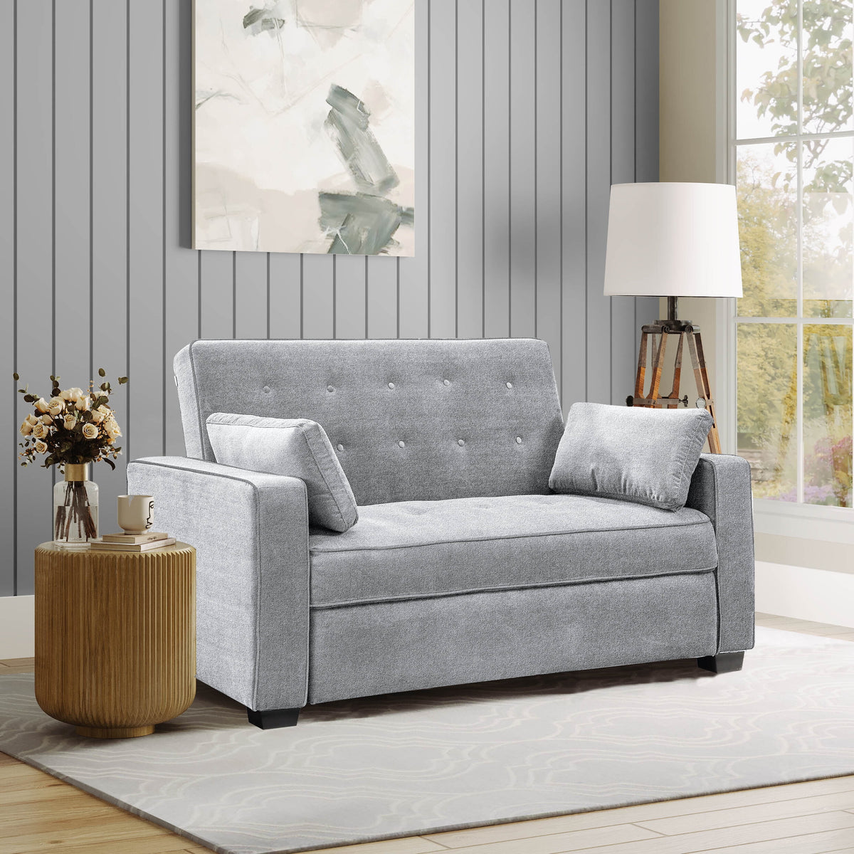 Serta Dream Convertibles Monroe Modern Polyester Convertible Queen Sofa Bed with Pillows Grey