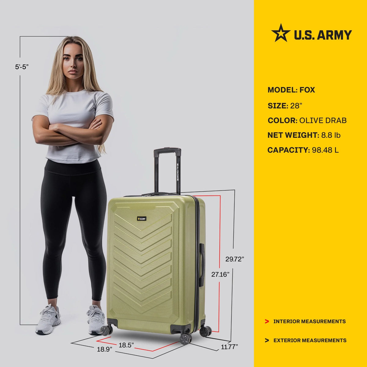 US ARMY FOX 28" Large Suitcase Black