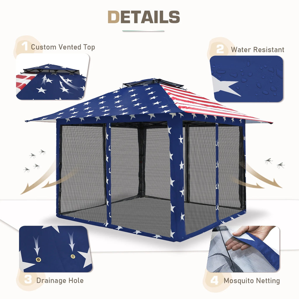 EAGLE PEAK 13' x 13' Pop-Up Gazebo Tent Instant w/Mosquito Netting，Outdoor Gazebo Canopy Easy Set-up Folding Shelter (Beige/Brown)