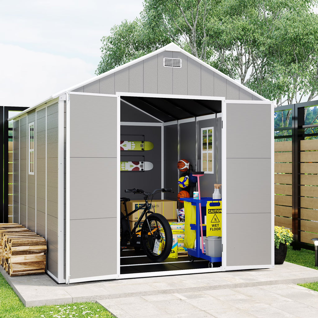 Enyopro 6 x 4.4FT Outdoor Storage Shed, All-Weather Plastic Resin Utility Tool Large Shed with Dual Lockable Doors for Patio Backyard Lawn, Gray