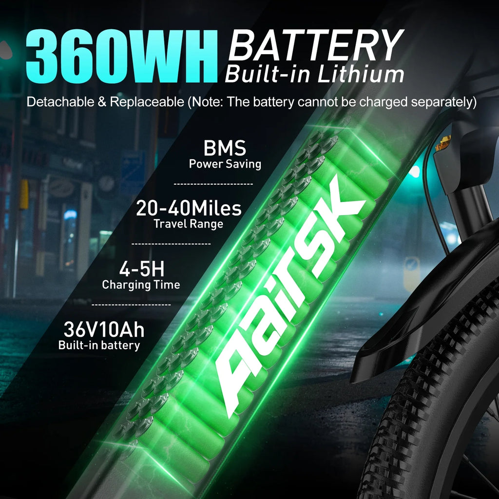 Unibike 24"Electric Bike for Adults, 400W Ebike with 36V 10AH Battery, 40Miles Long Range, Shimano 7-Speed Electric Bicycle, Blue