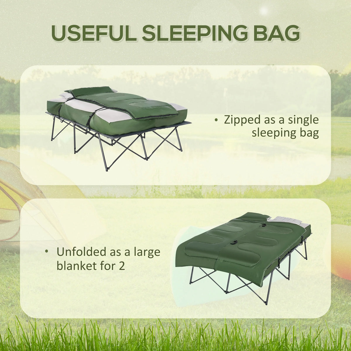 CoSoTower 2-Person Folding Camping Cot Portable Outdoor Bed Set with Sleeping Bag, Inflatable Air Mattress, Comfort Pillows and Carry Bag, Soft and Comfortable for Outdoor Travel Camp Beach Vacation