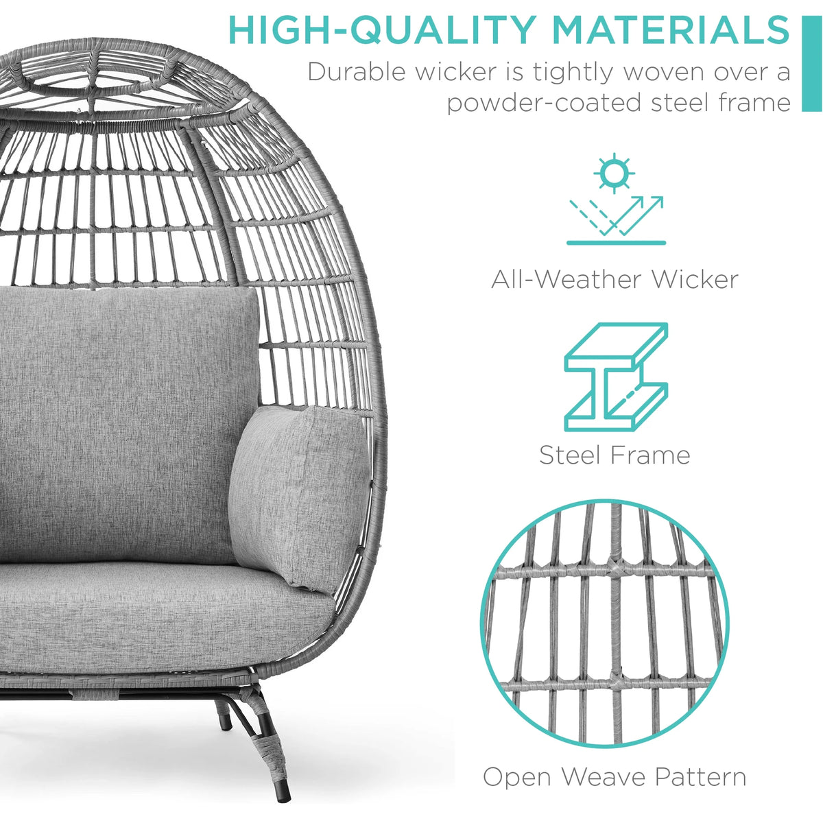 Best Choice Products Wicker Egg Chair Oversized Indoor Outdoor Patio Lounger w/ Steel Frame, 440lb Capacity - Black